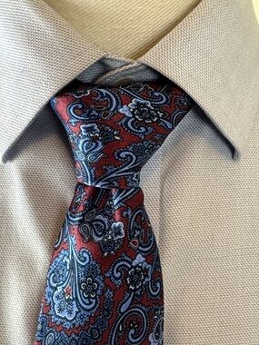 Burma Bibas Men’s Necktie 100% Silk Tie Blue and Red Paisley